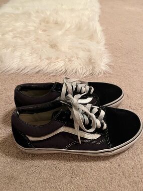 Black Vans Low-Top Skate Sneakers with White Stripe